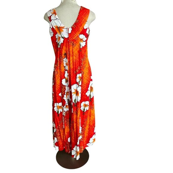 Vintage 60s Hawaiian Orange Floral Tiki Barkcloth Maxi Dress from Penney's - Picture 11 of 11